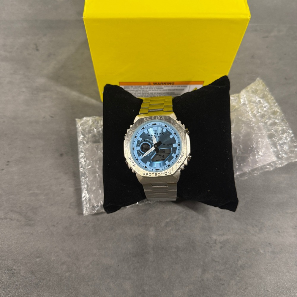 Invicta Activa Watch Mens ACWM423-003 Silver Blue Analog Digital Steel NEW $150
